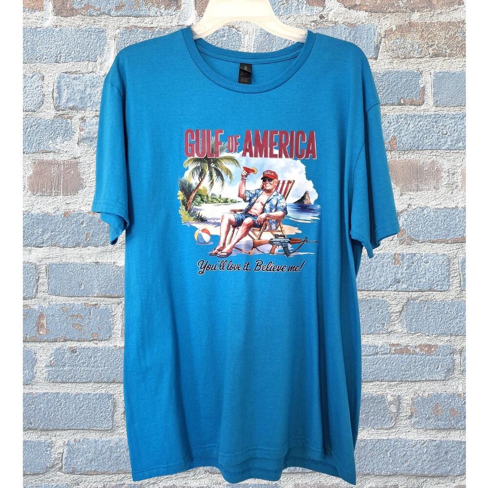 Gildan Gulf of America Graphic Tee Blue Size Large